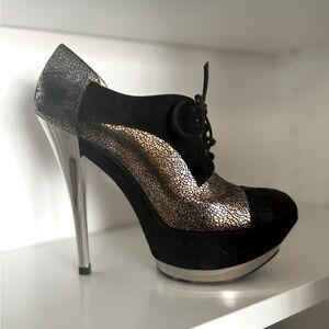 Black and Silver Lace-up Heels